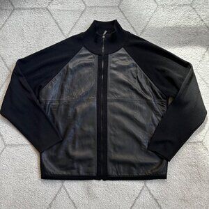 Men's Brandini Uomo Le Collezioni Black Knit Leather Panel Mock Neck Sweater